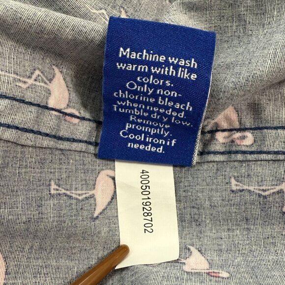 Apt.9 Shirt Mens XXL Preppy Navy Pink Flamingo‎ Short Sleeve Button Up Slim Fit - Picture 7 of 7